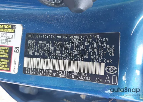 2010 Toyota Corolla Le из США, поврежденный, VIN 2T1BU4EE4AC321118